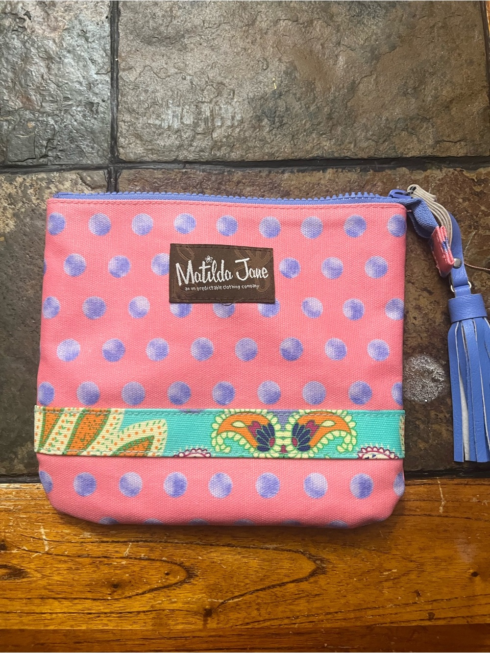 Matilda Jane Pink Pouch with Lavender Polka Dots
